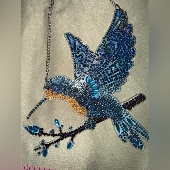 Blue and Gold Beaded Bird Diamond art new to inventory.  Wall or window hanging - Picture 2 of 3